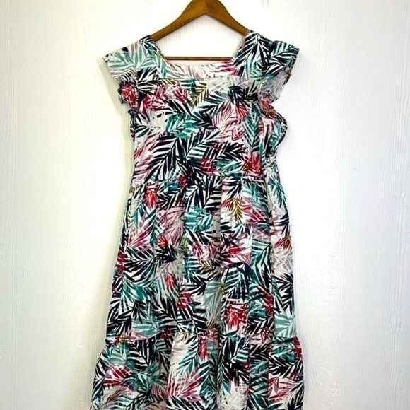 Beachlunchlounge - Colorful Bright Palm Leaves Button Up Midi Dress Size Small - Picture 11 of 12